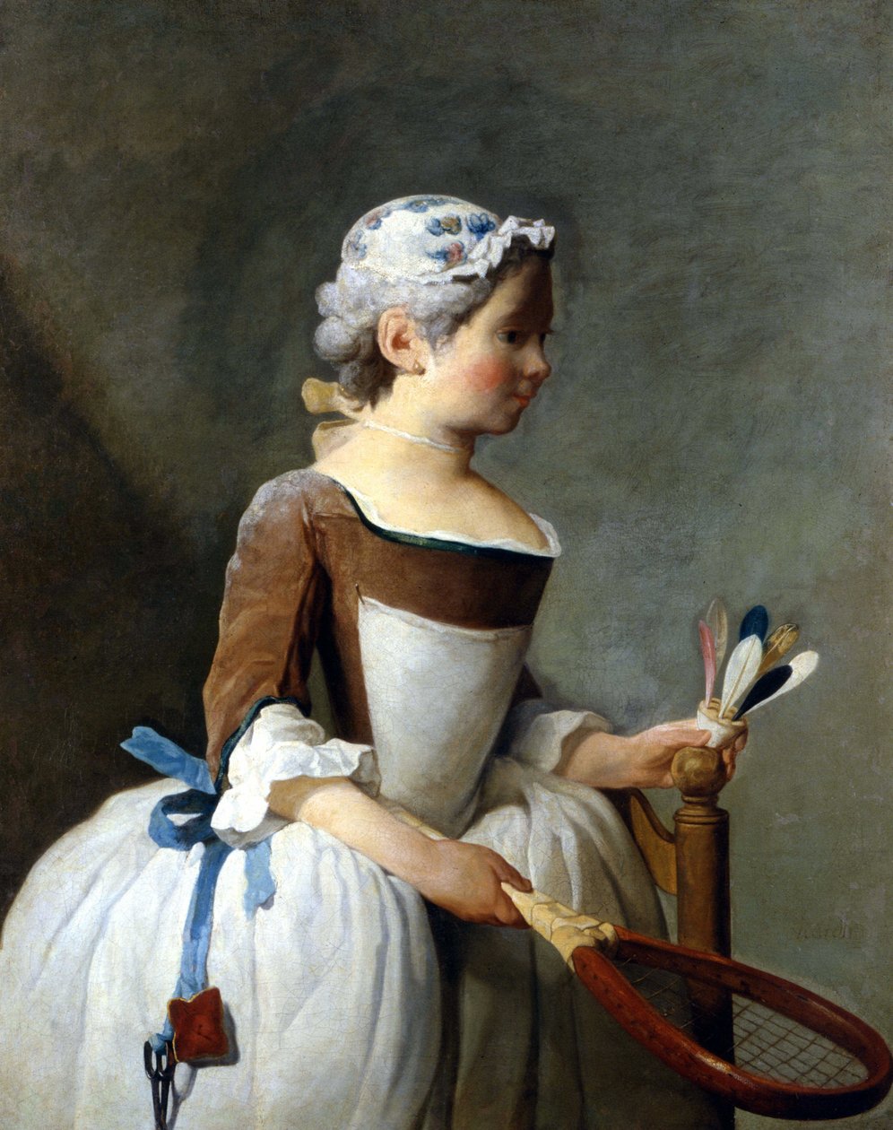 Ung pige med snesko og rat, Jean Baptiste Siméon Chardin (1699 - 1779), oliemaleri, Uffizi-museet, Firenze. * af Jean Baptiste Simeon Chardin