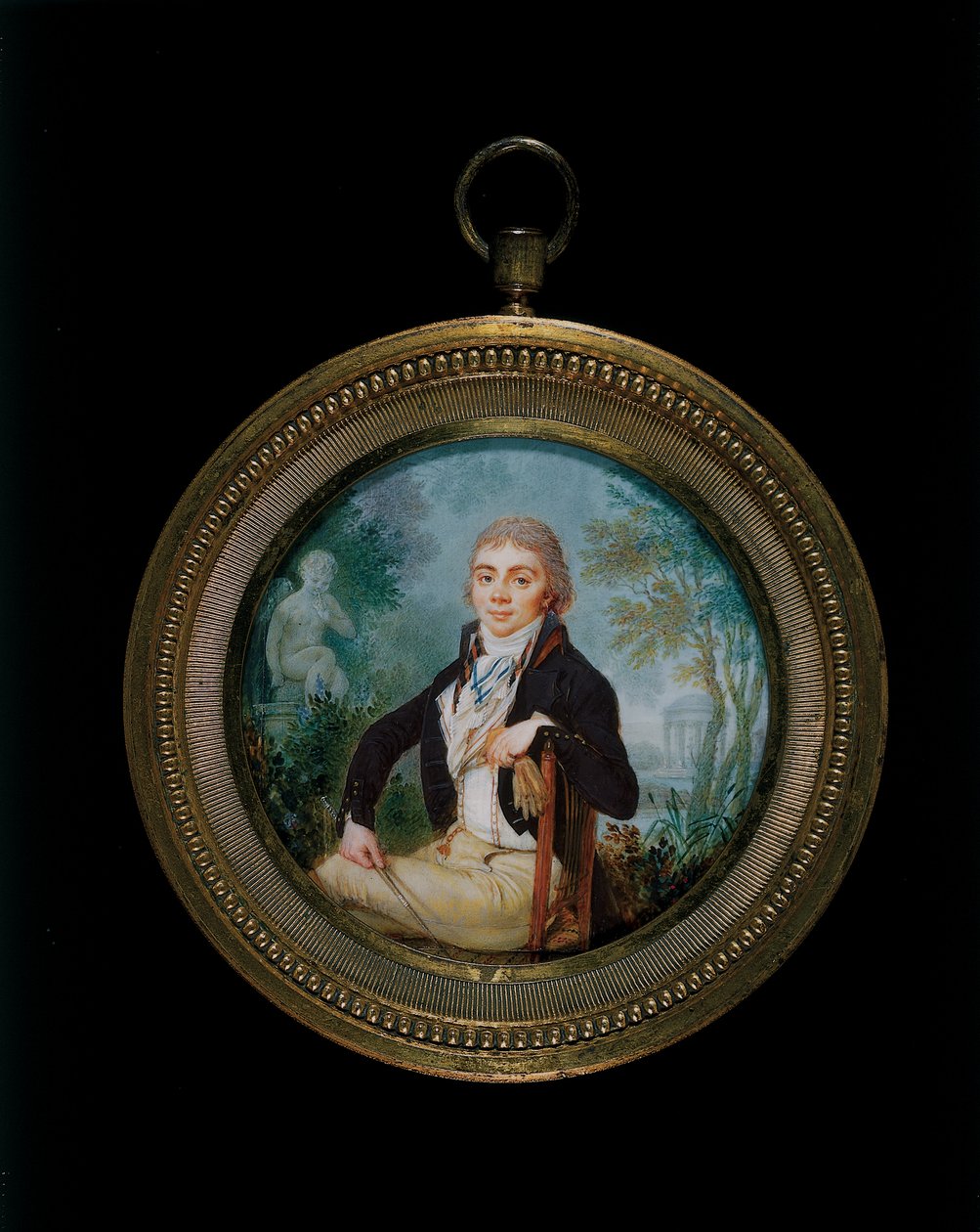 Portræt Miniature af en ung herre kaldet Mr Videl, siddende i trekvart længde (forgyldt bronzeramme) af Jean Baptiste Soyer