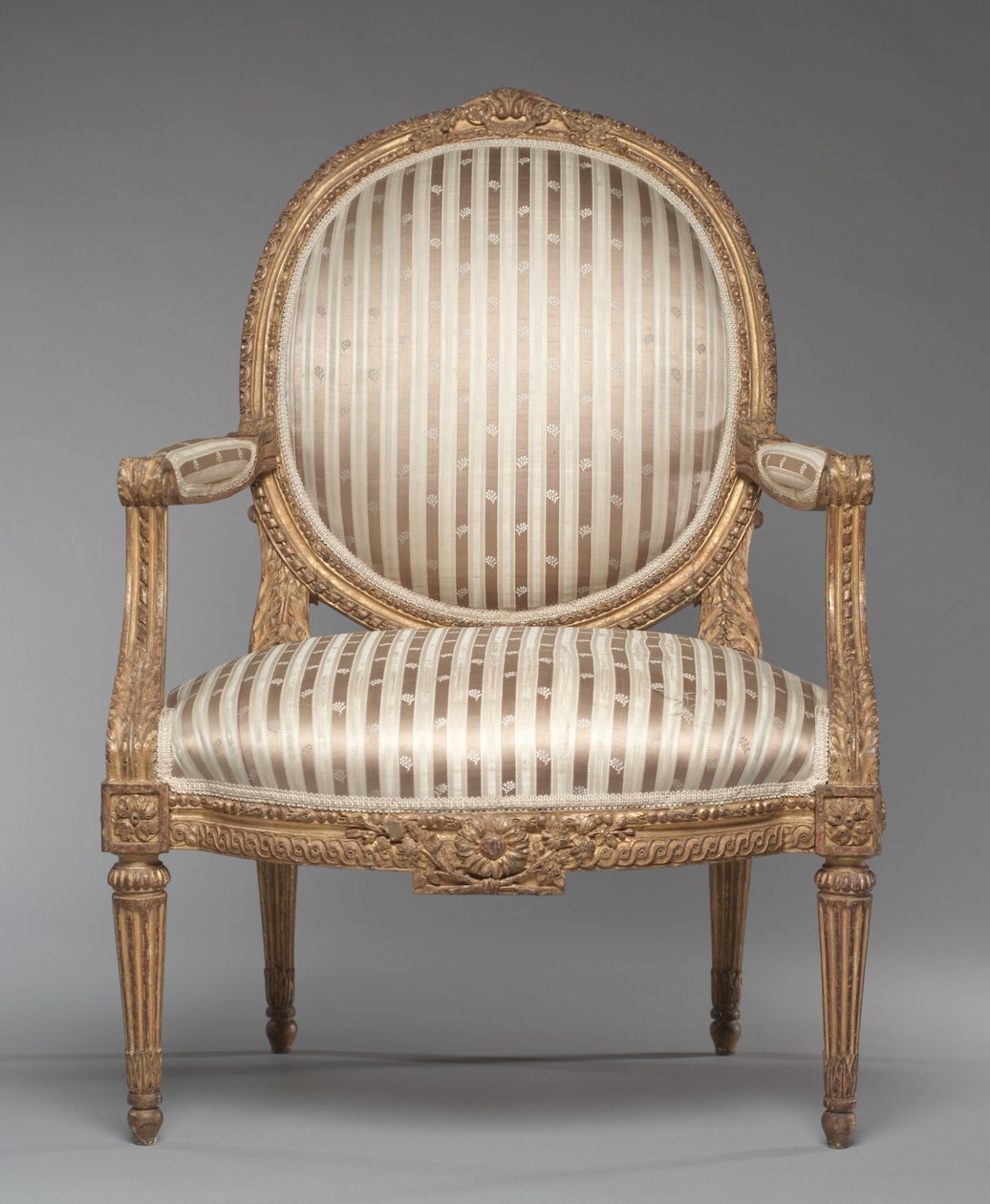 Lænestol (Fauteuil), ca. 1765 (udskåret og forgyldt træ) af Jean Baptiste Tilliard