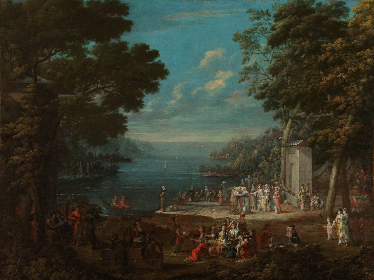 Dameudflugt ved Hünkar İskelesi langs Bosporus Damesfeest i Sultans Pier aan de Bosporus af Jean Baptiste Vanmour