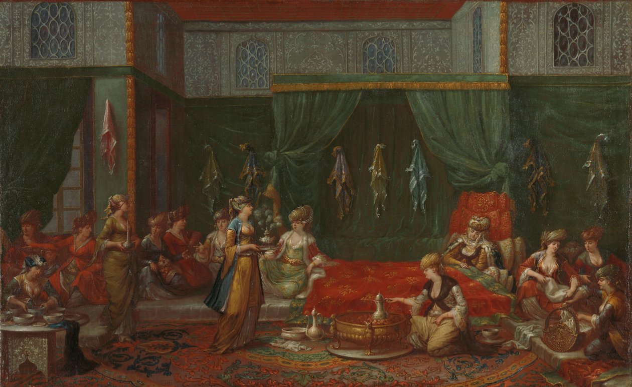 En fremtrædende tyrkisk kvindes liggende værelse, ca. 1720-37 (olie på lærred) af Jean Baptiste Vanmour