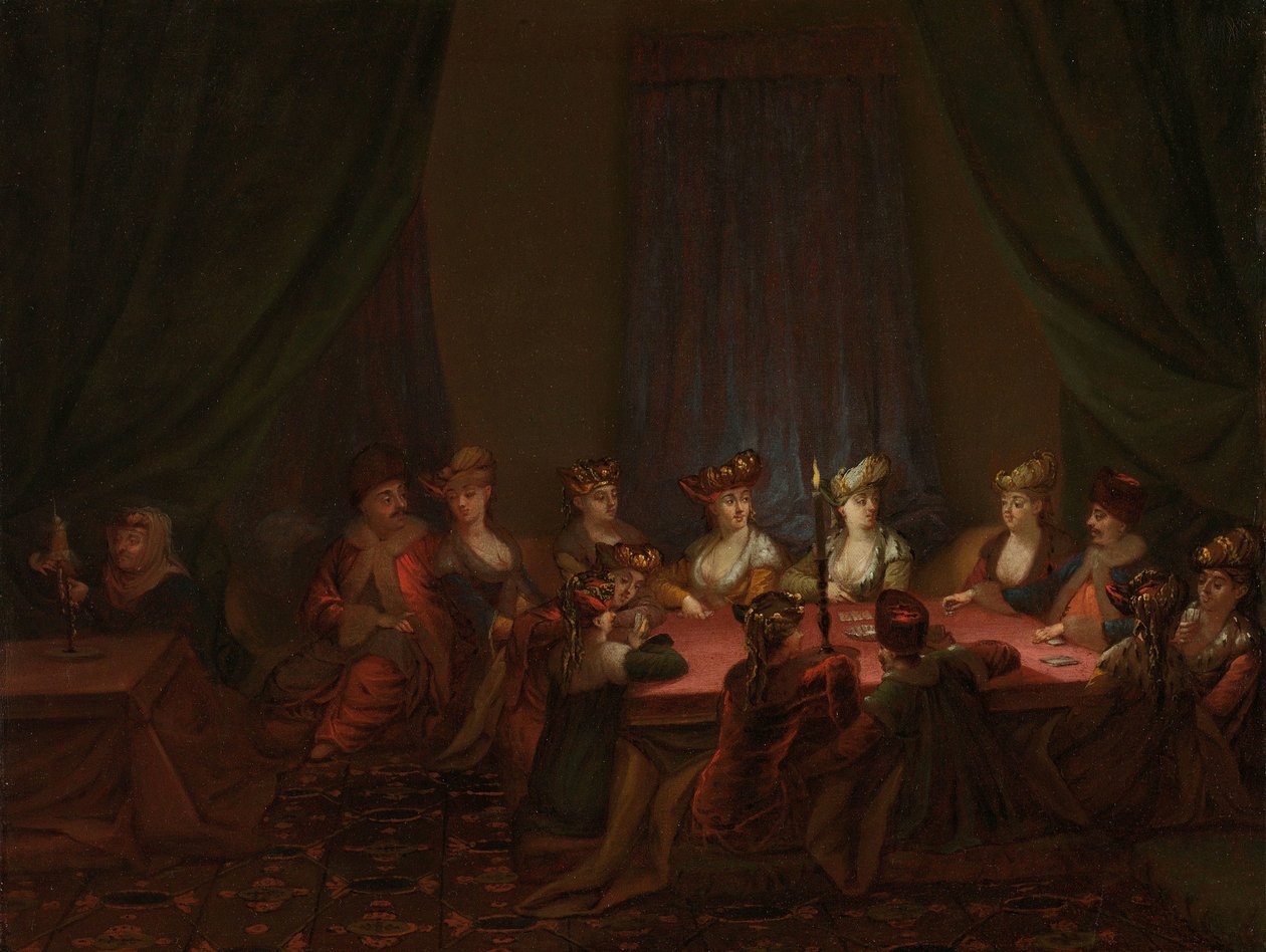 Parti af armeniere, der spiller kort Armensk selskab ved kortspillet af Jean Baptiste Vanmour