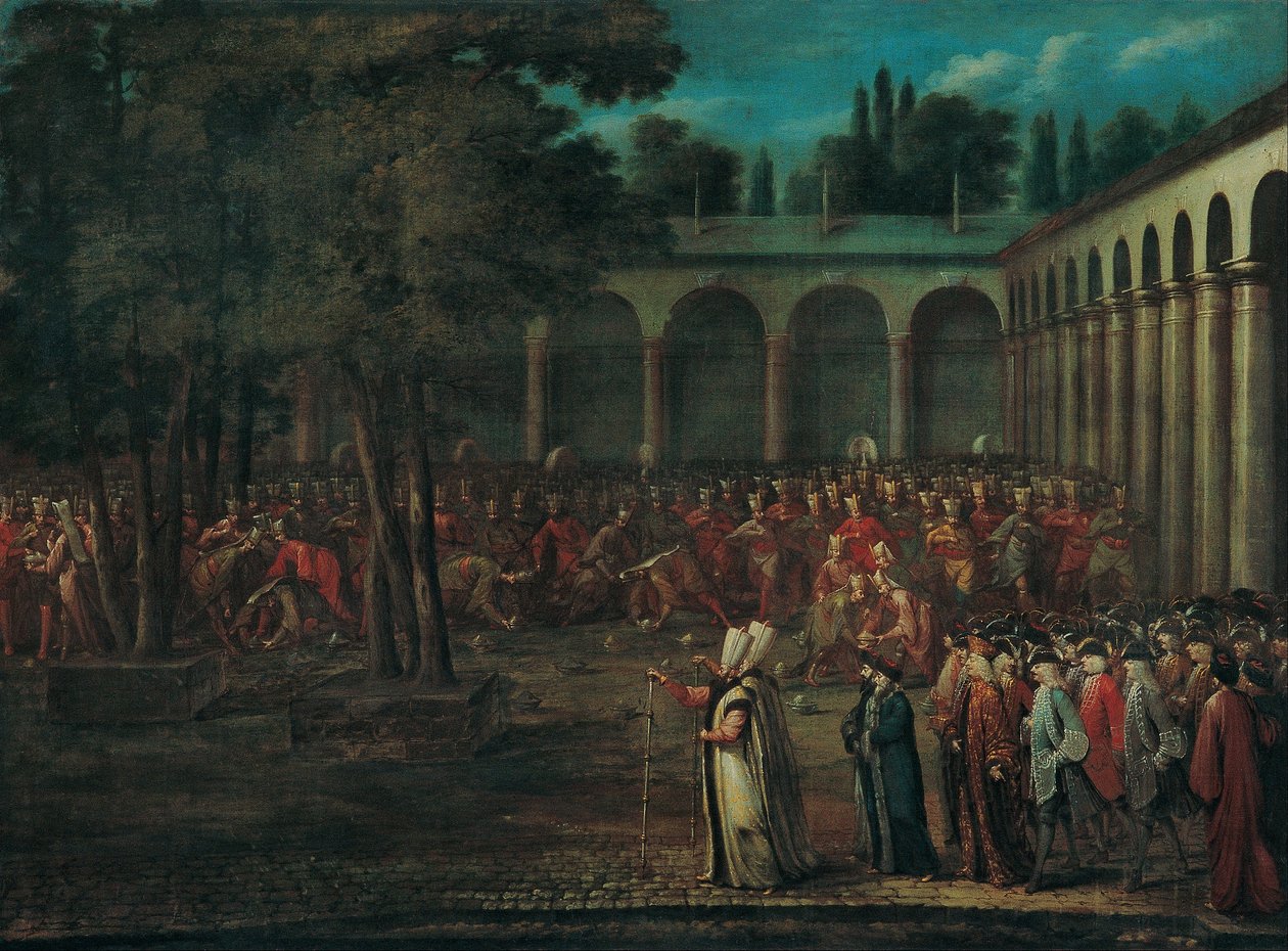 Ambassadørdelegationen, der passerer gennem den anden gård i Topkapı -paladset af Jean Baptiste Vanmour
