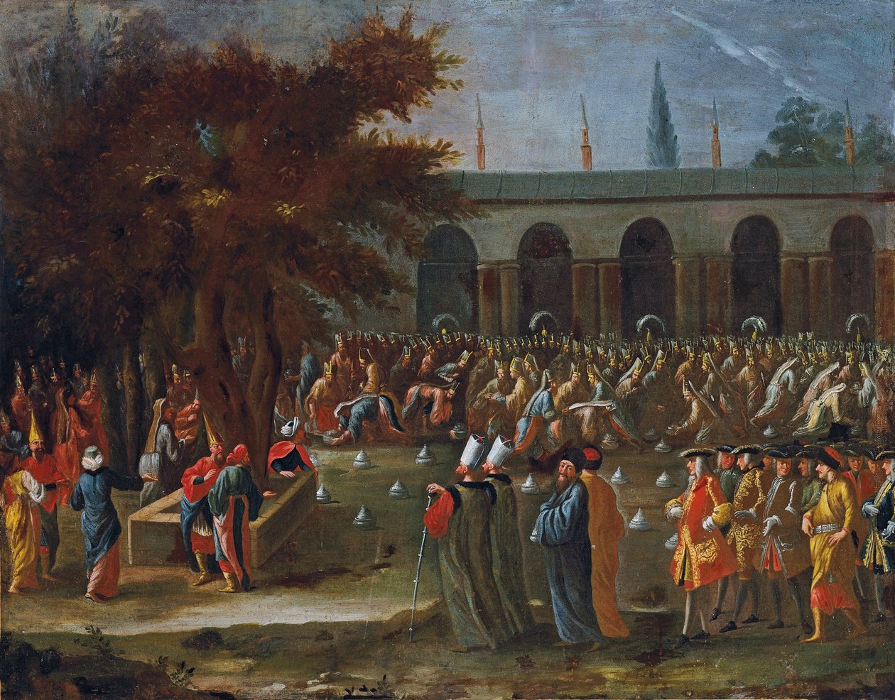 Den hollandske ambassadør med hans følge bliver modtaget af Sultan Ahmed III i Topkapi-paladset, Istanbul af Jean Baptiste Vanmour