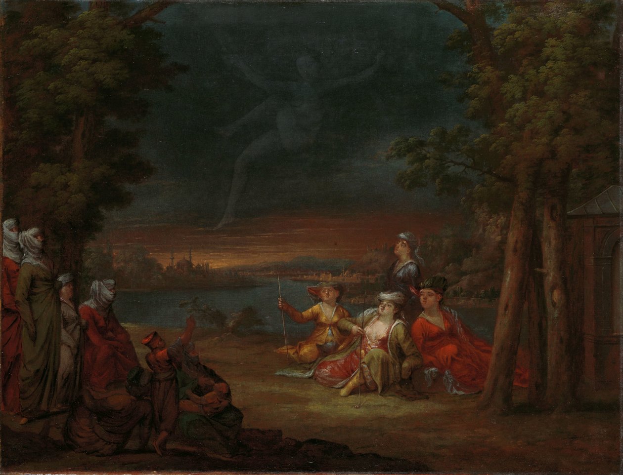 Tyrkiske kvinder på landet nær Istanbul Tyrkiske kvinder nær Konstantinopel ser en åbenbaring på himlen af Jean Baptiste Vanmour