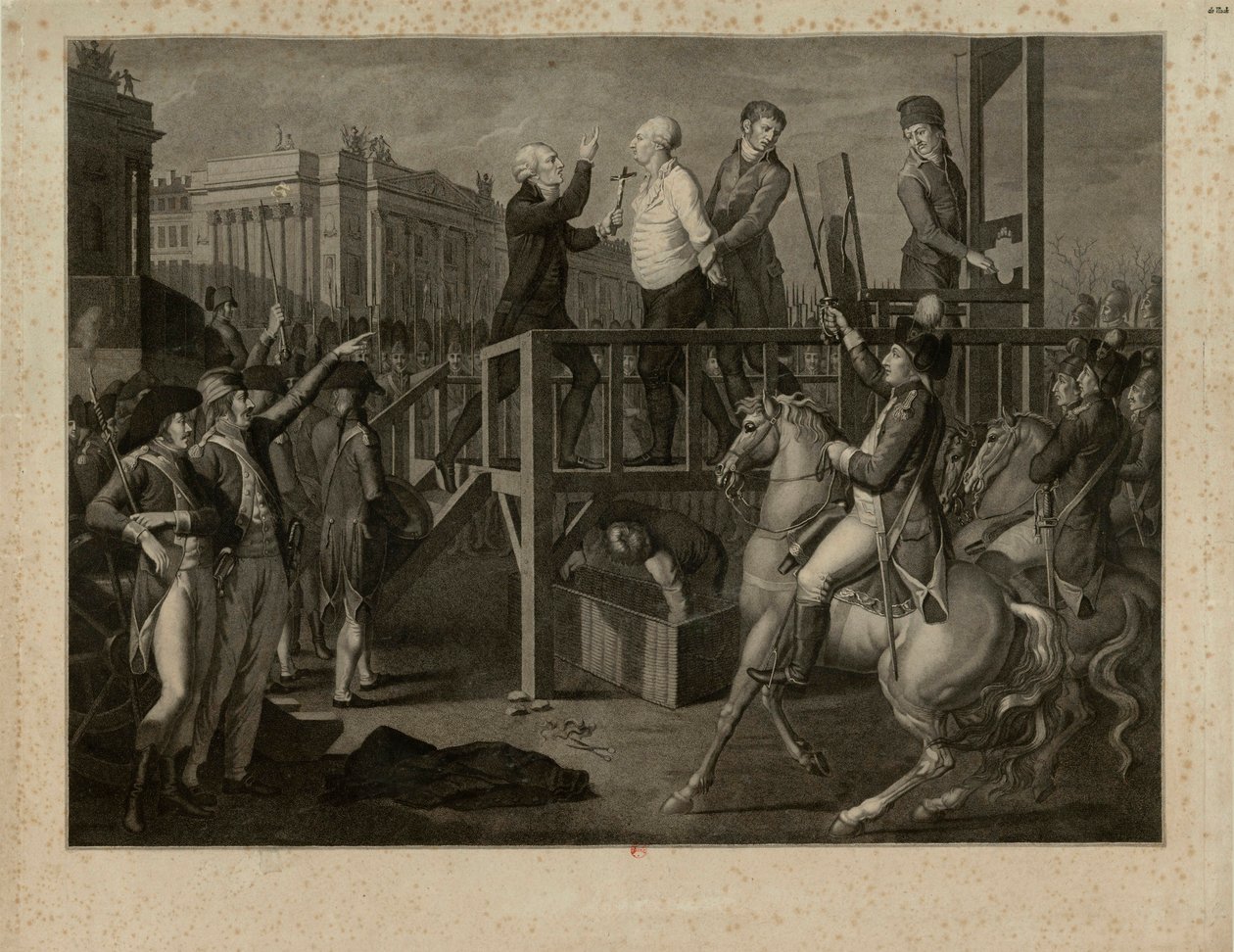 Henrettelsen af Ludvig XVI på Place de la Revolution den 21. januar 1793, ca 1794. af Jean Baptiste Verite