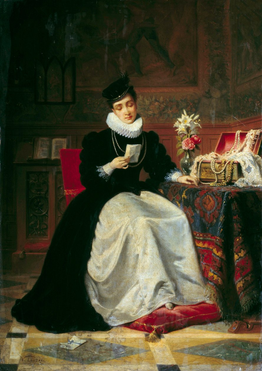 Kvinde læser et brev Maleri af Jea-Baptiste Victor Loutrel (1821-1908) 1800-tallet søn. 0,48x0,34 m Rouen, Musee des Beaux Arts af Jean Baptiste Victor Loutrel