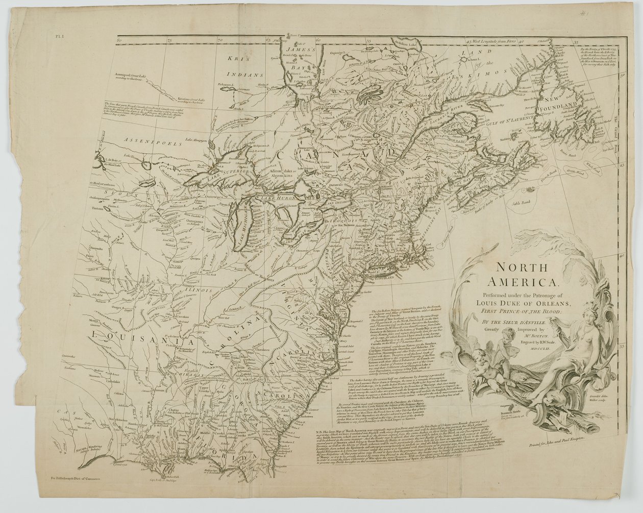 Nordamerika, graveret af Richard William Seale, 1752 af Jean Baptiste after dAnville