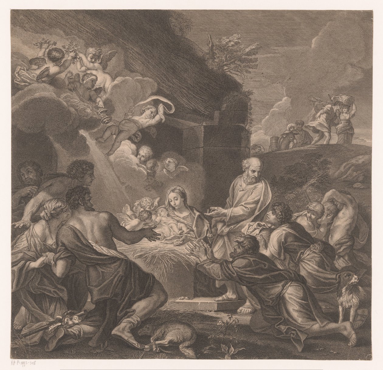 Aanbidende dør af hyrder Cabinet Crozat (serietitel) Samling af print fra de smukkeste malerier og fra de smukkeste designs, der er i Frankrig (serietitel) af Jean Baptiste de Poilly