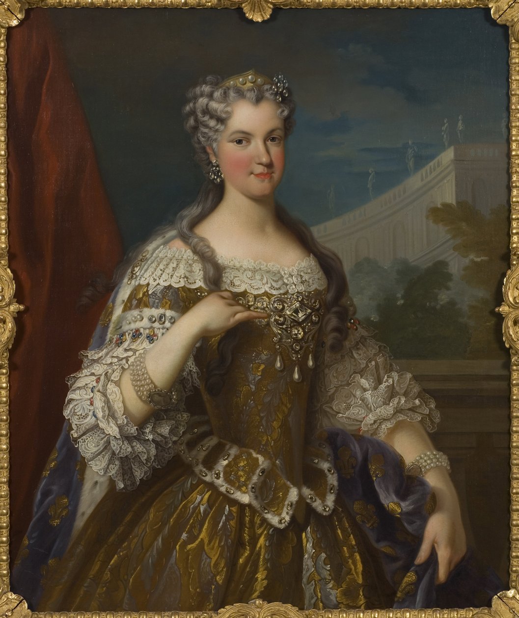 Marie Leszczynska (Leczinska), polsk aristokrat og dronning af Frankrig - Portræt af Marie Leszczynska, dronning af Frankrig (1703-1768), af Van Loo, Jean Baptiste, Kopi efter (1684-1745). Olie på lærred. Mål: 104x82 cm. Nationalmuseum Stockholm af Jean Baptiste van Loo