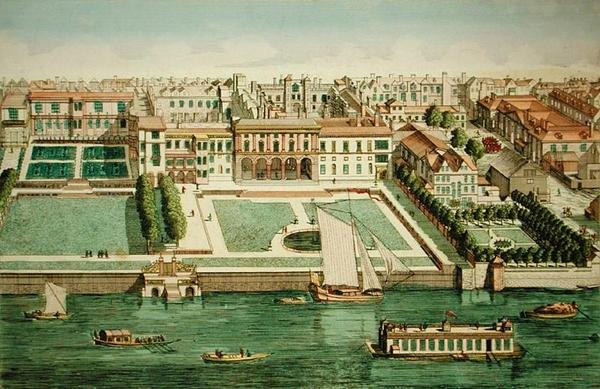 Udsigt til Somerset House fra floden, fra "Collection of Prospects" (farvestik) (se også 94450) af Jean Benoit Winckler