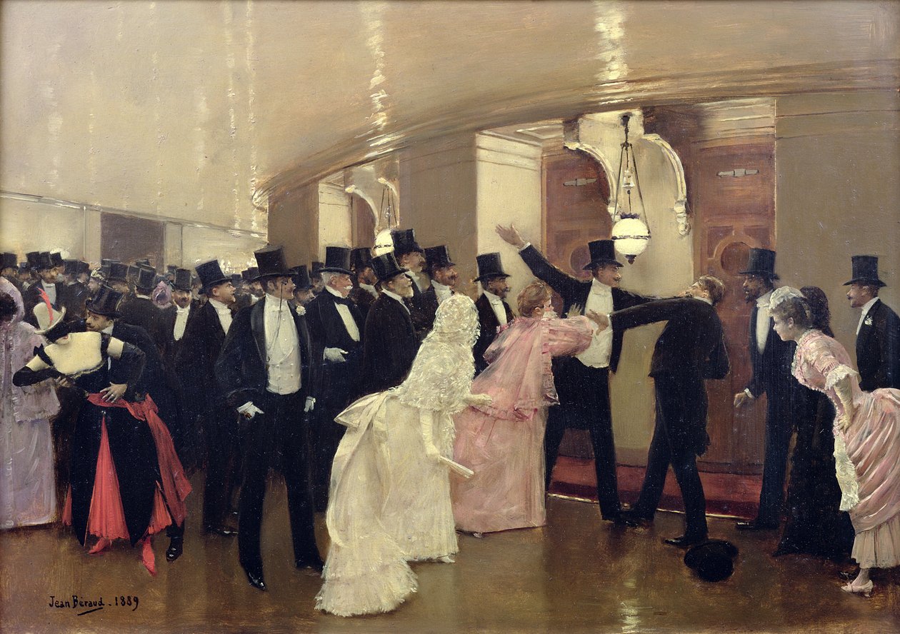Et argument i operaens korridorer, 1889 af Jean Beraud