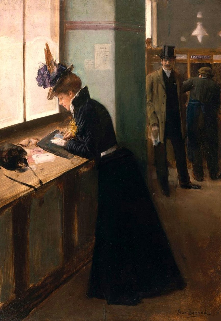 Hos Telegrafen. af Jean Beraud
