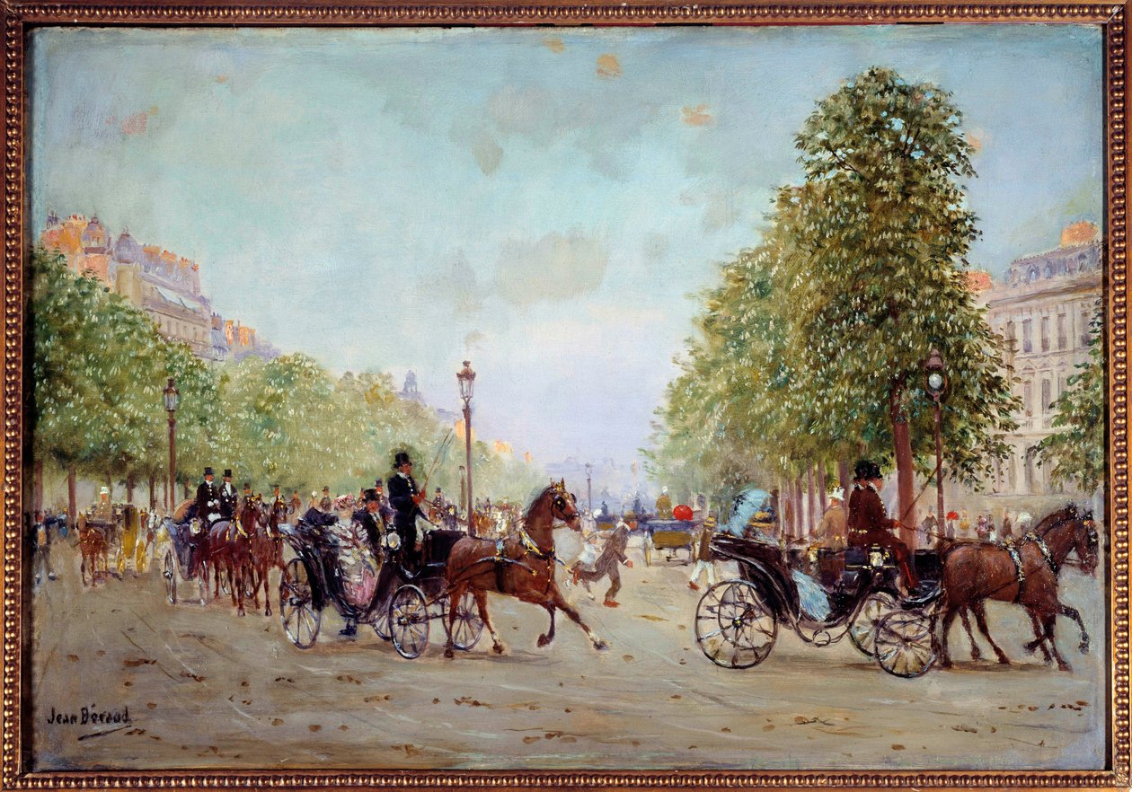 La promenade aux Champs-Elysees Maleri af Jean Beraud (1849-1935) 1800-tallet. Dim 0,38 x 0,55 m Paris, Musee Carnavalet af Jean Beraud