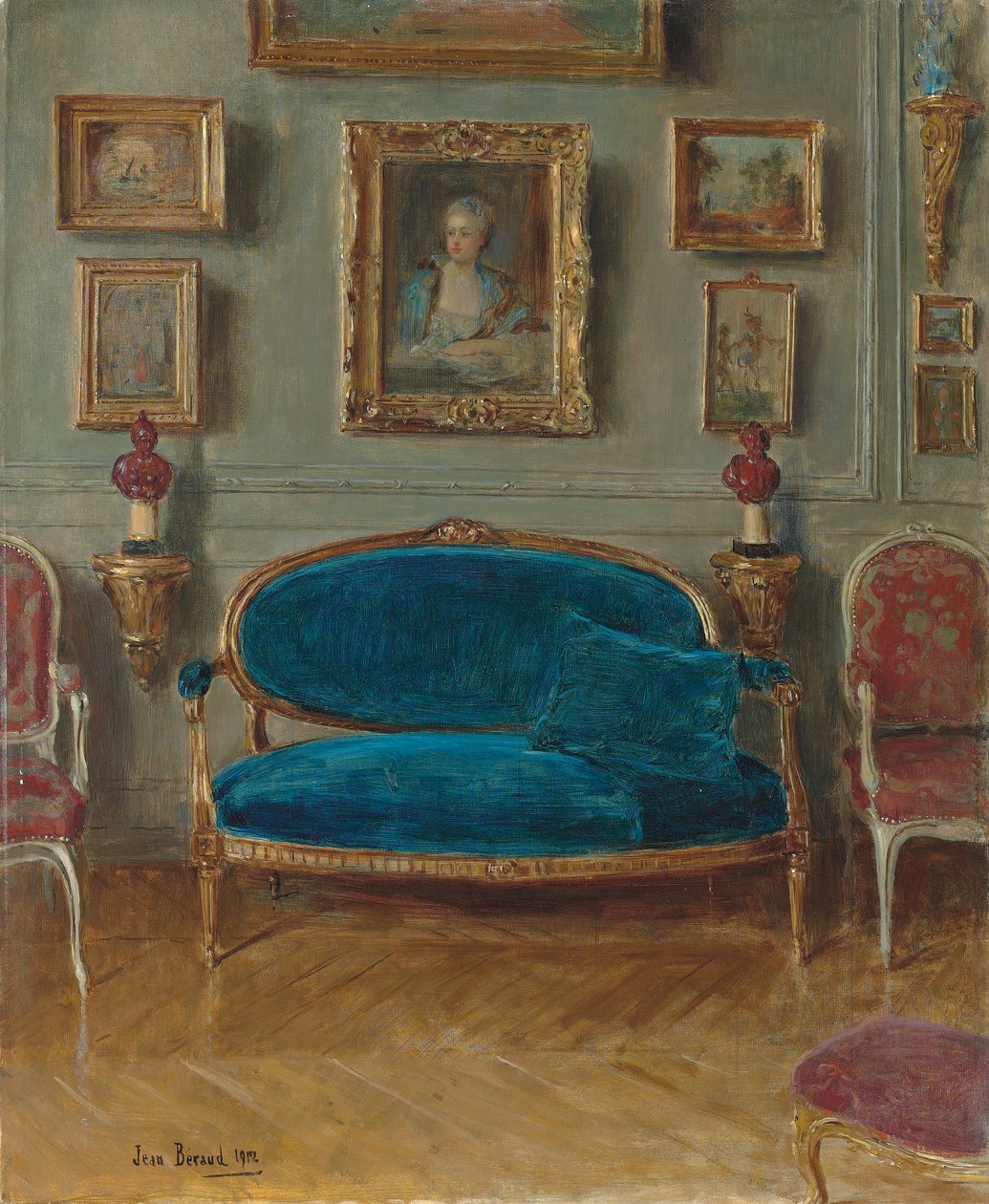 Den blå sofa, 1912 af Jean Beraud