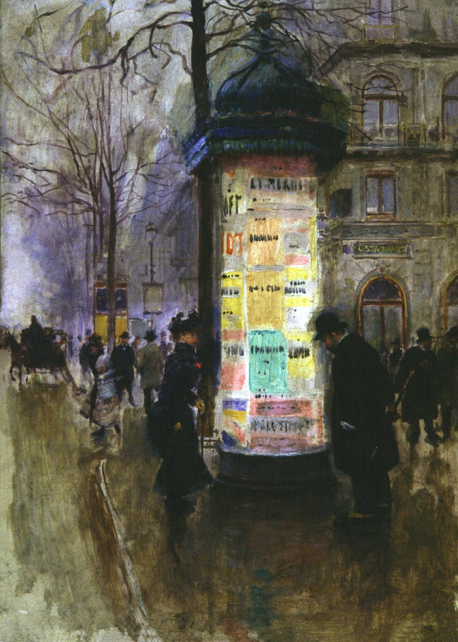 Morris-søjle, ca. 1900 (akvarel) af Jean Beraud
