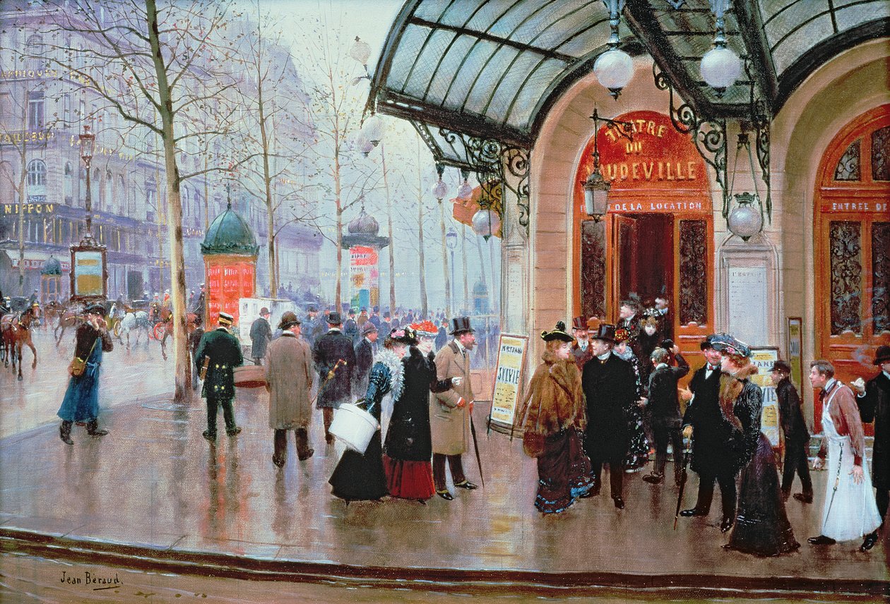 Uden for Vaudeville Theatre, Paris af Jean Beraud
