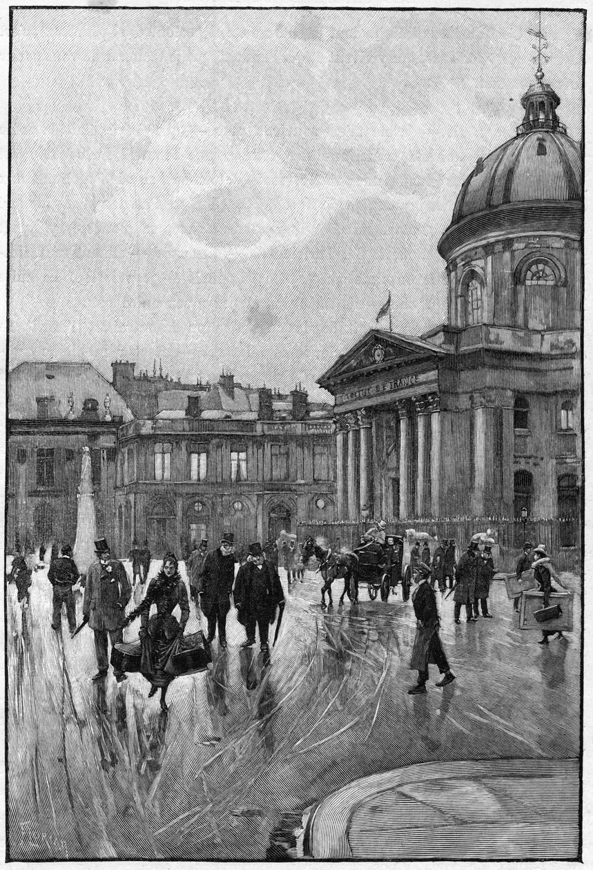 Parisisk scene i det 19. århundrede: venstre bred med Institut de France. Stik af Florian fra Berauds maleri. Slutningen af det 19. århundrede. I "" Verdens hovedstæder: Paris""". af Jean Beraud
