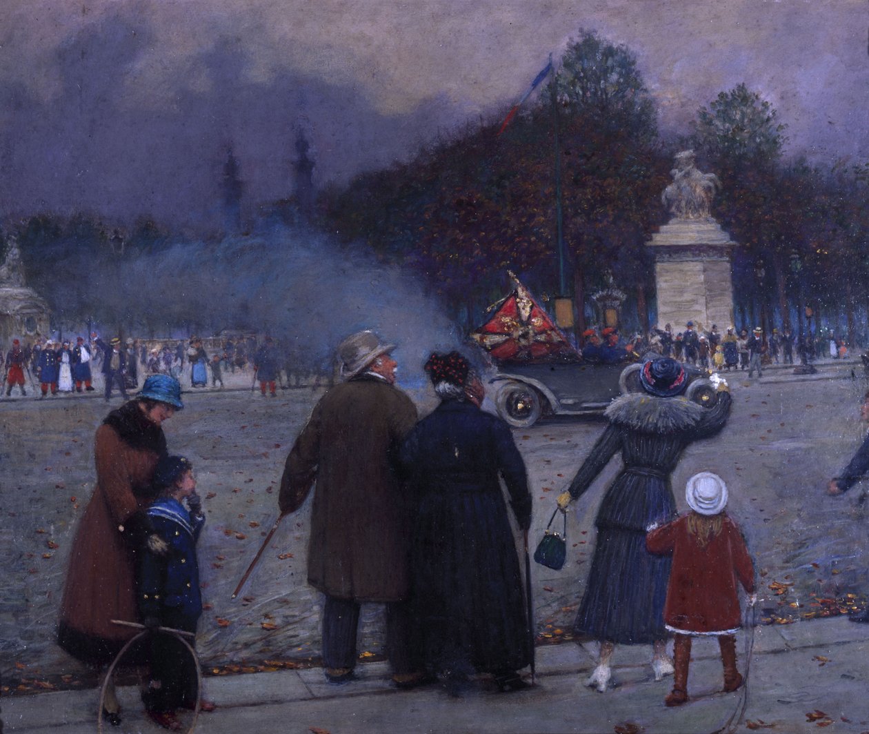 Det tyske flag bragt til Les Invalides, ca.1914 (olie på kort) af Jean Beraud