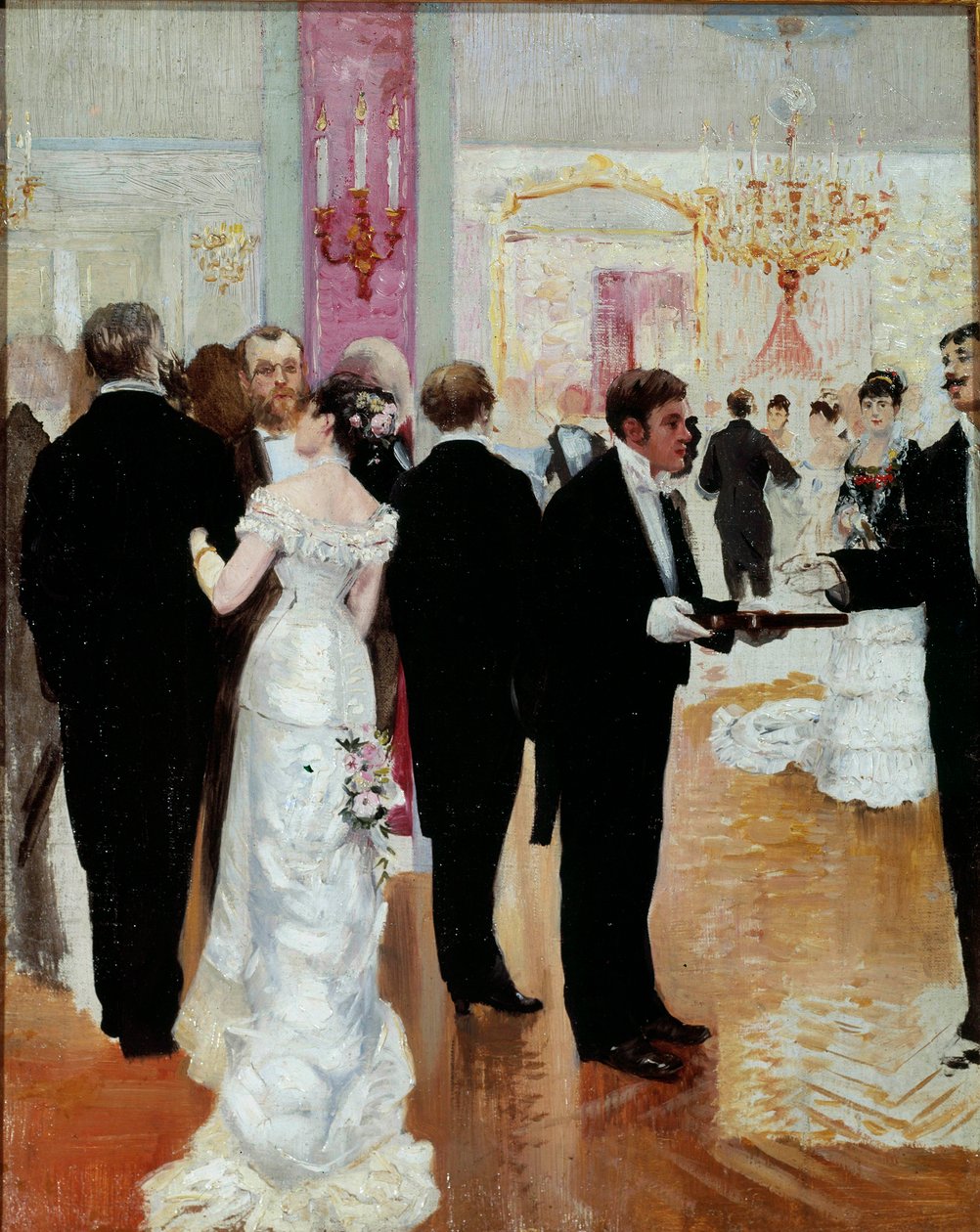 Receptionen En social aften i det parisiske selskab i Belle Epoque. Maleri af Jean Beraud (1849-1935) 20. århundrede. Privat samling af Jean Beraud