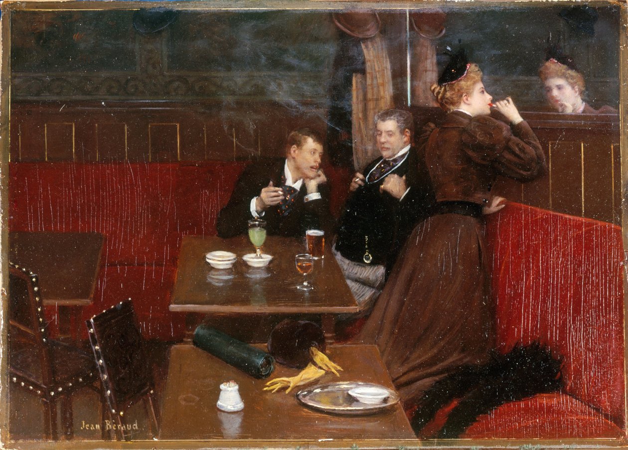 Tre figurer i en café, ca. 1890 (olie på lærred) af Jean Beraud