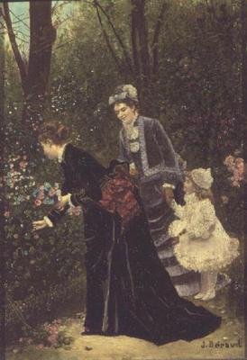 Unge kvinder plukker blomster, 1885 af Jean Beraud