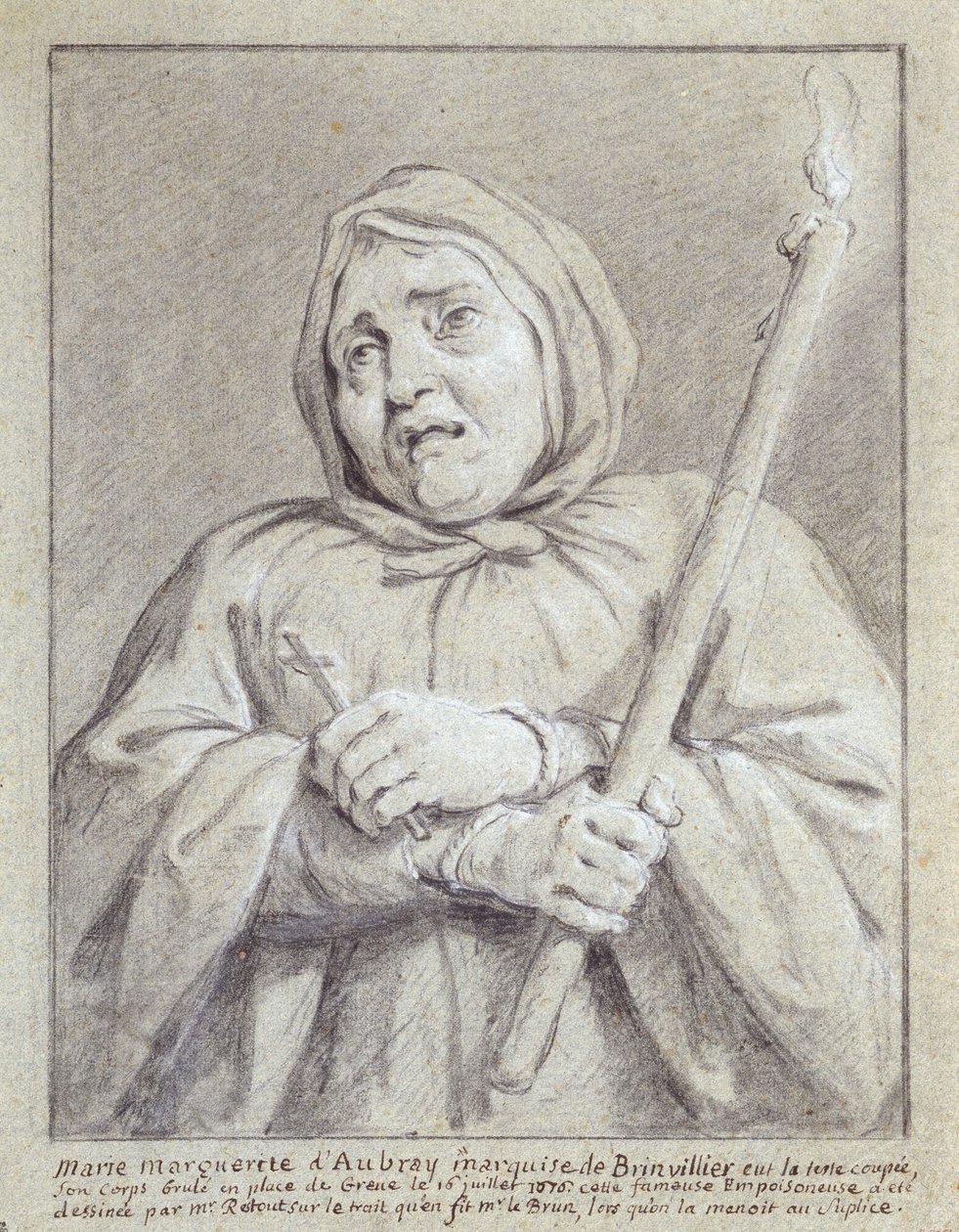 Marquise de Brinvilliers på vej mod sin død (kridt og blyant på papir) af Jean Bernard Restout