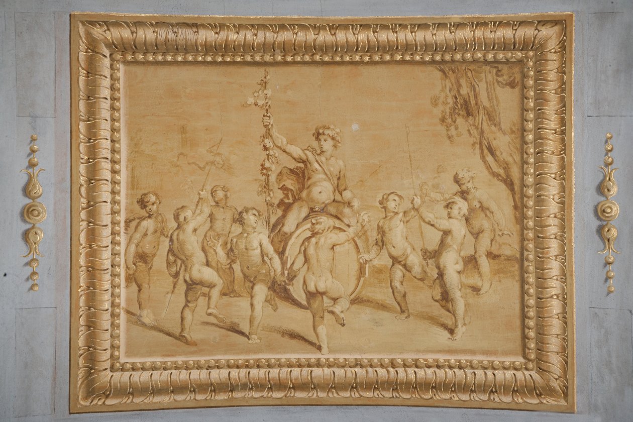Falsk forgyldt relief, med Bacchus overskrævs på en tønde, omgivet af nogle dansende keruber af Jean Boulanger