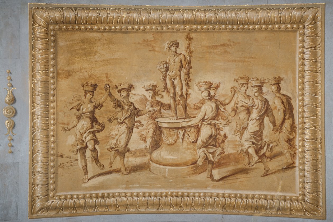 Falsk forgyldt relief, med Bacchus placeret på en cirkulær piedestal dekoreret med festoner og bucrania og omgivet af dansende canephorer af Jean Boulanger