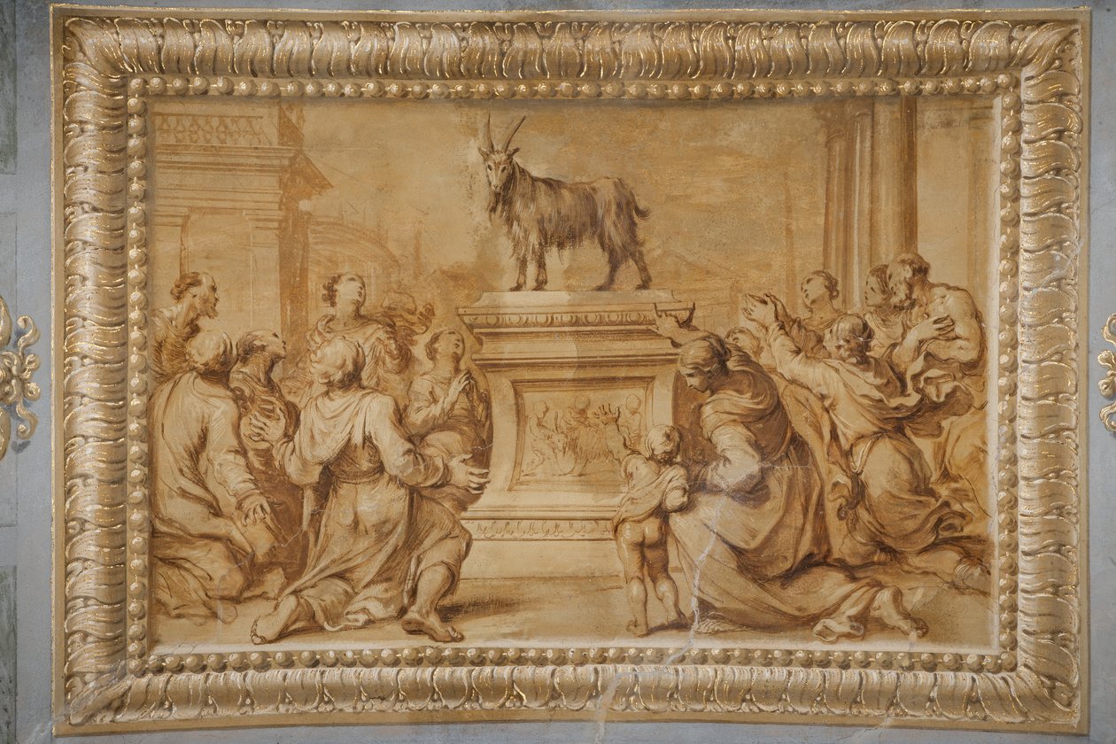 Falsk forgyldt relief med geden placeret på det historiserende alter og omgivet af tilbedende figurer. af Jean Boulanger