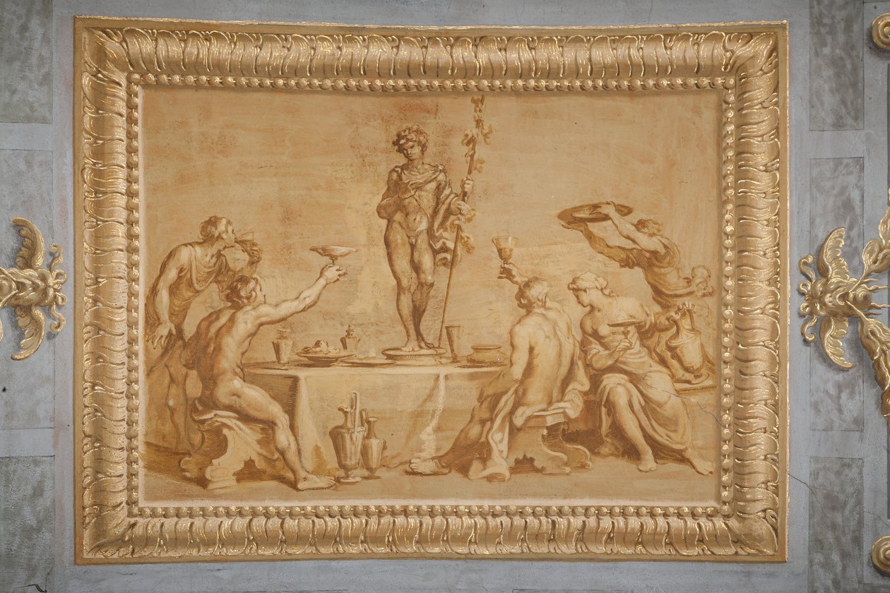 Falsk forgyldt relief, med statuen af Bacchus omgivet af nogle ofre, der løfter bægre med vin af Jean Boulanger