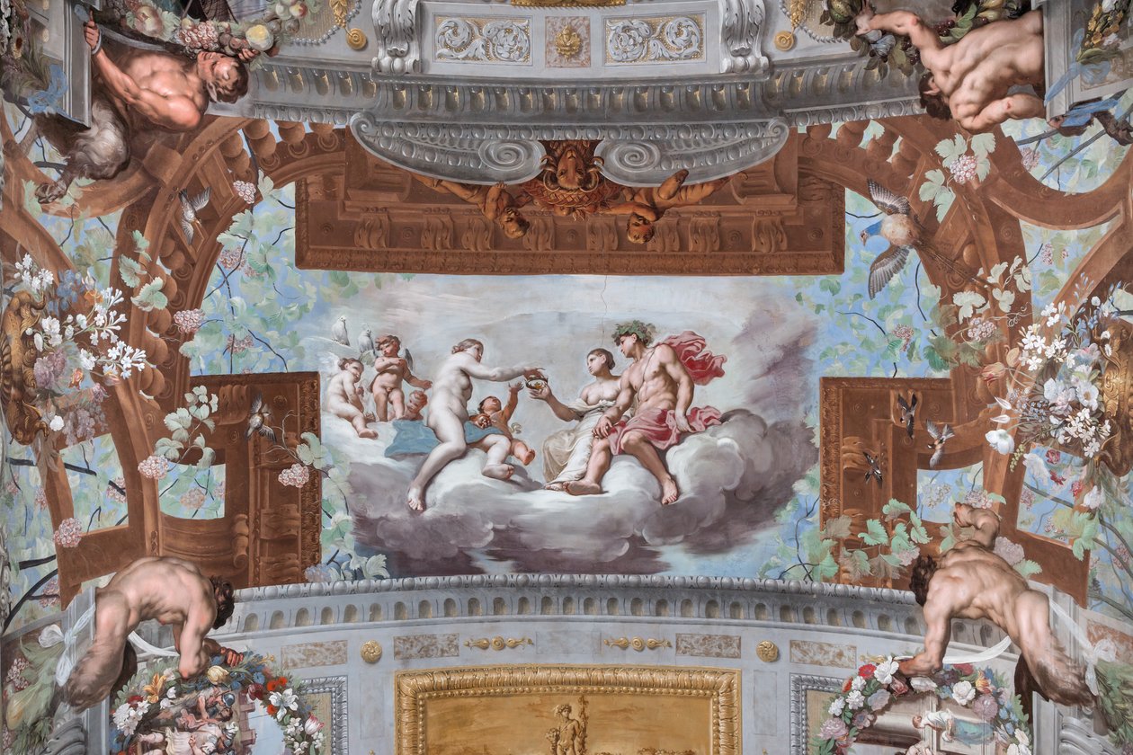 Venus giver Ariadne kronen; på skyerne giver Venus, omgivet af amoriner, Vulkans krone til Ariadne, der sidder ved siden af Bacchus. af Jean Boulanger