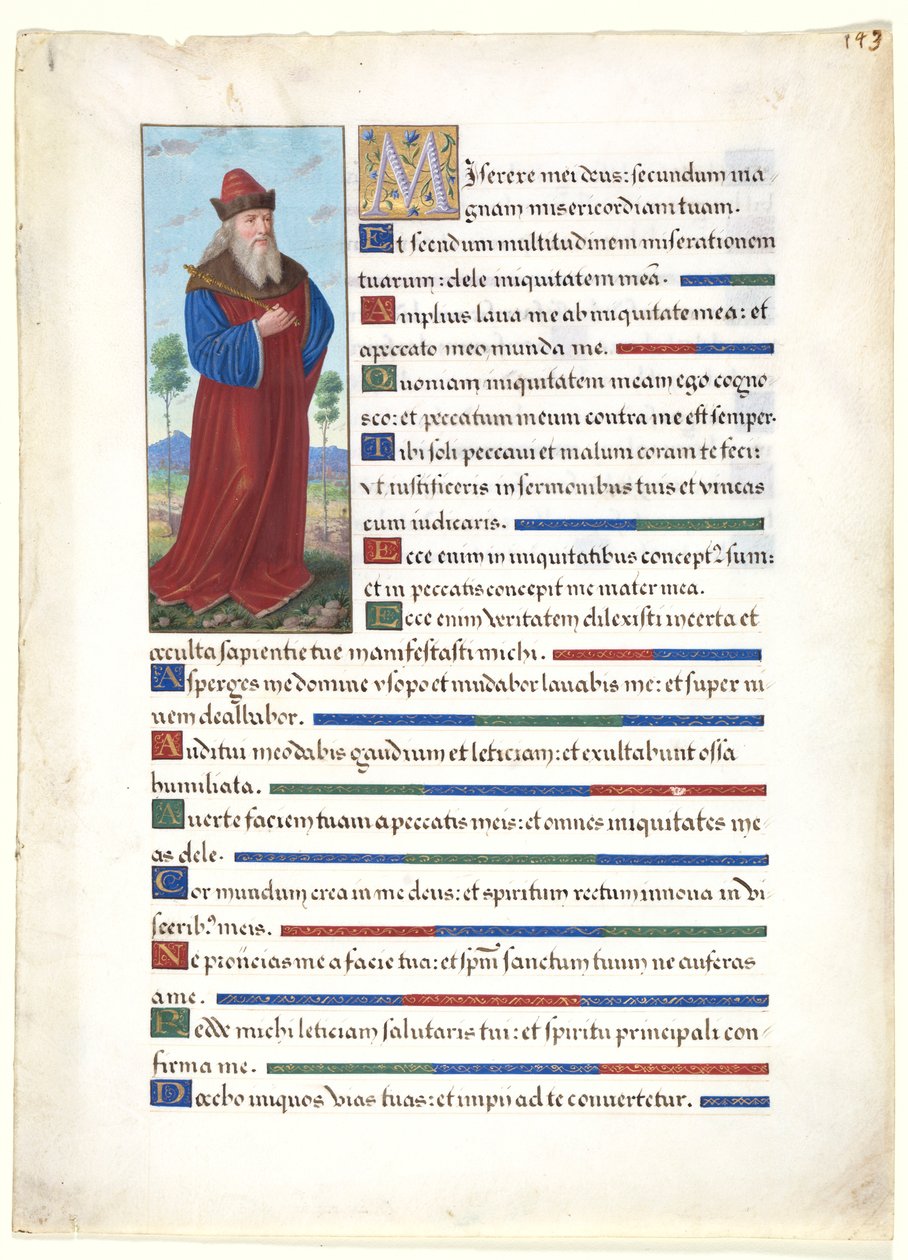 Blad fra en timebog: Kong David, ca. 1500. af Jean Bourdichon