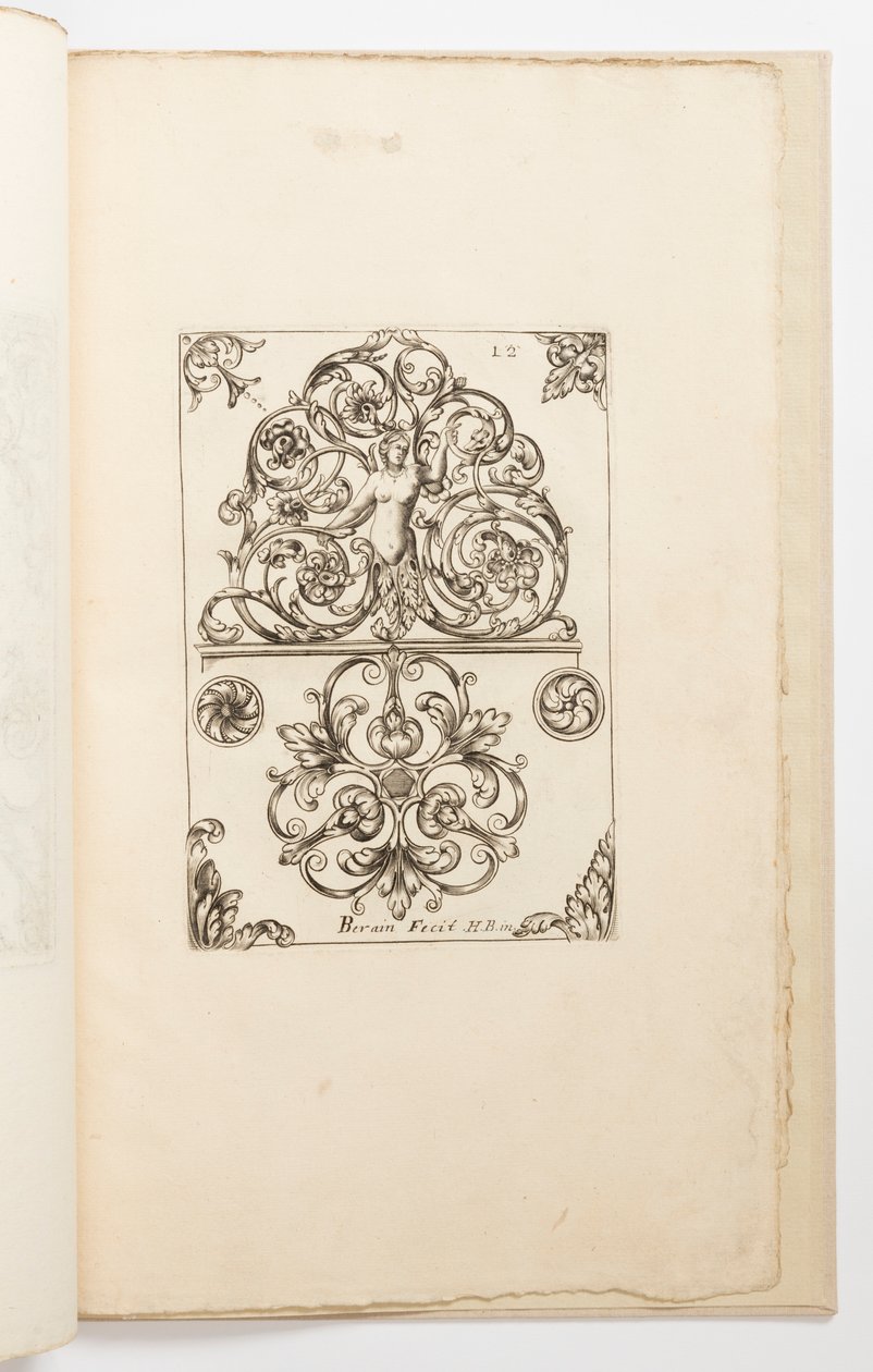 Plade 12, fra Diverses pièces de serruriers (forskellige designs til låsesmede) af Jean Bérain the Elder