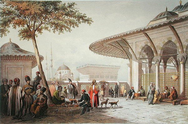 Interiør af Top-Hani-moskeens gårdhave, illustration fra 