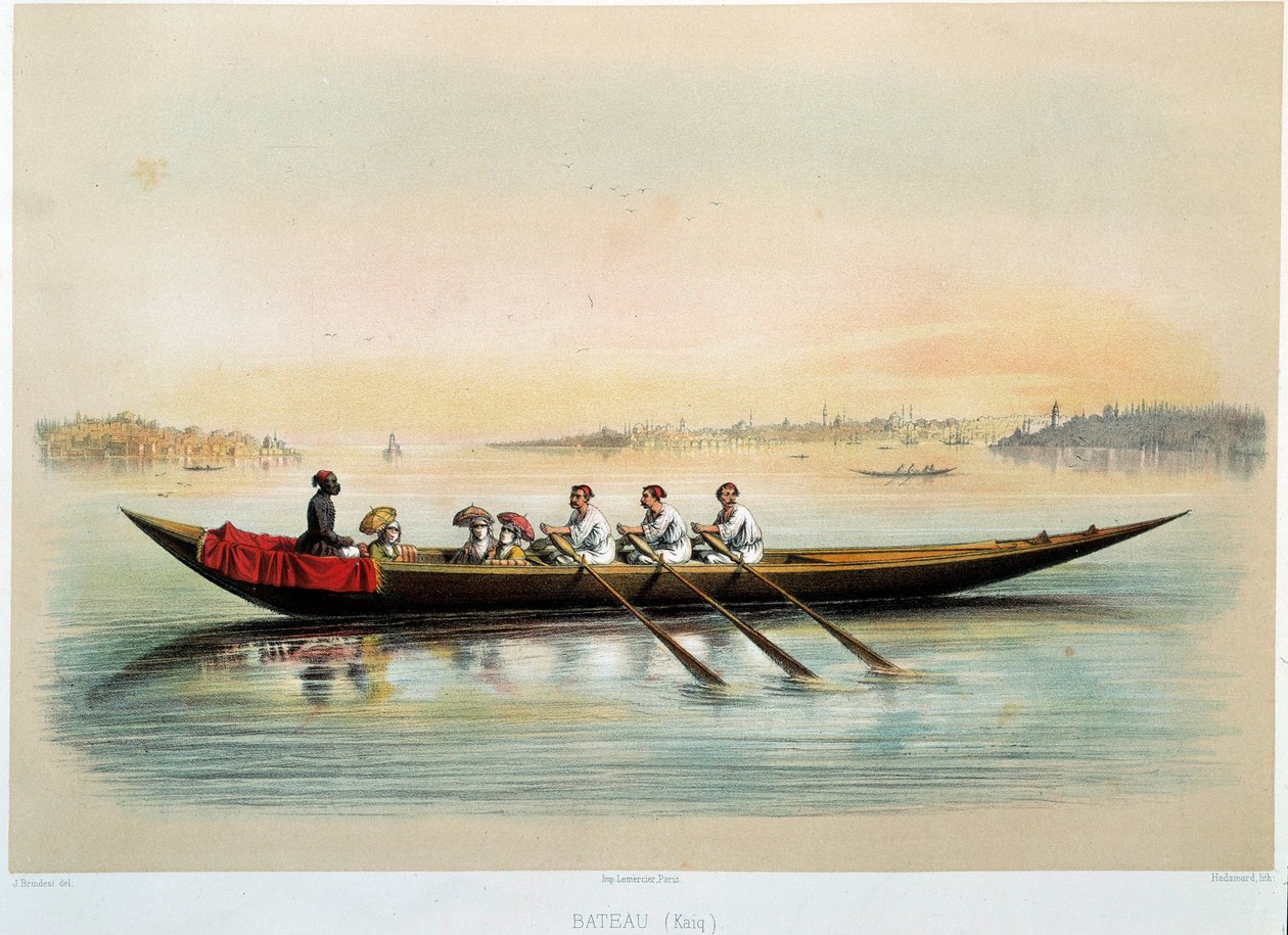 Det Osmanniske Rige "" en båd i Konstantinopel"" Akvarel af Jean Brindesi (1826-1888) af Jean Brindesi