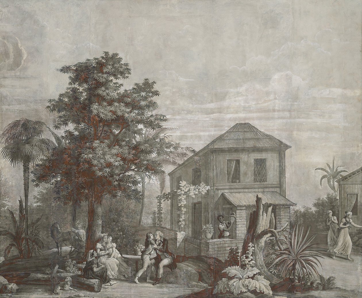 Family Time, tapetpanel fra serien "Paul et Virginie", af Dufour & Cie, ca. 1823 af Jean Broc