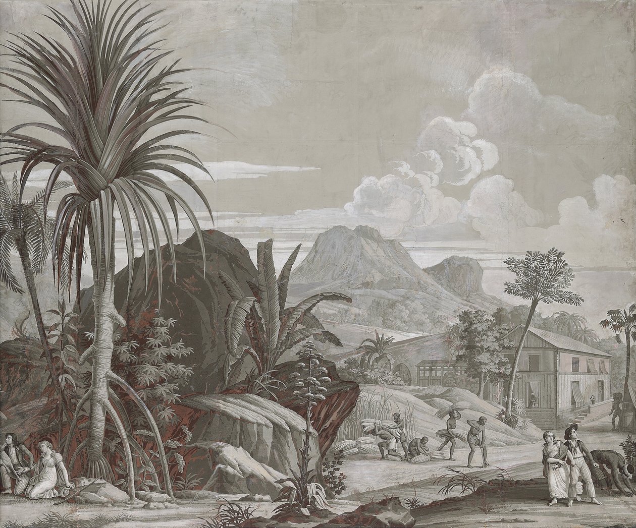 Leaving for a Walk, wallpaper panel from the series "Paul et Virginie", by Dufour & Cie, c.1823dani af Jean Broc