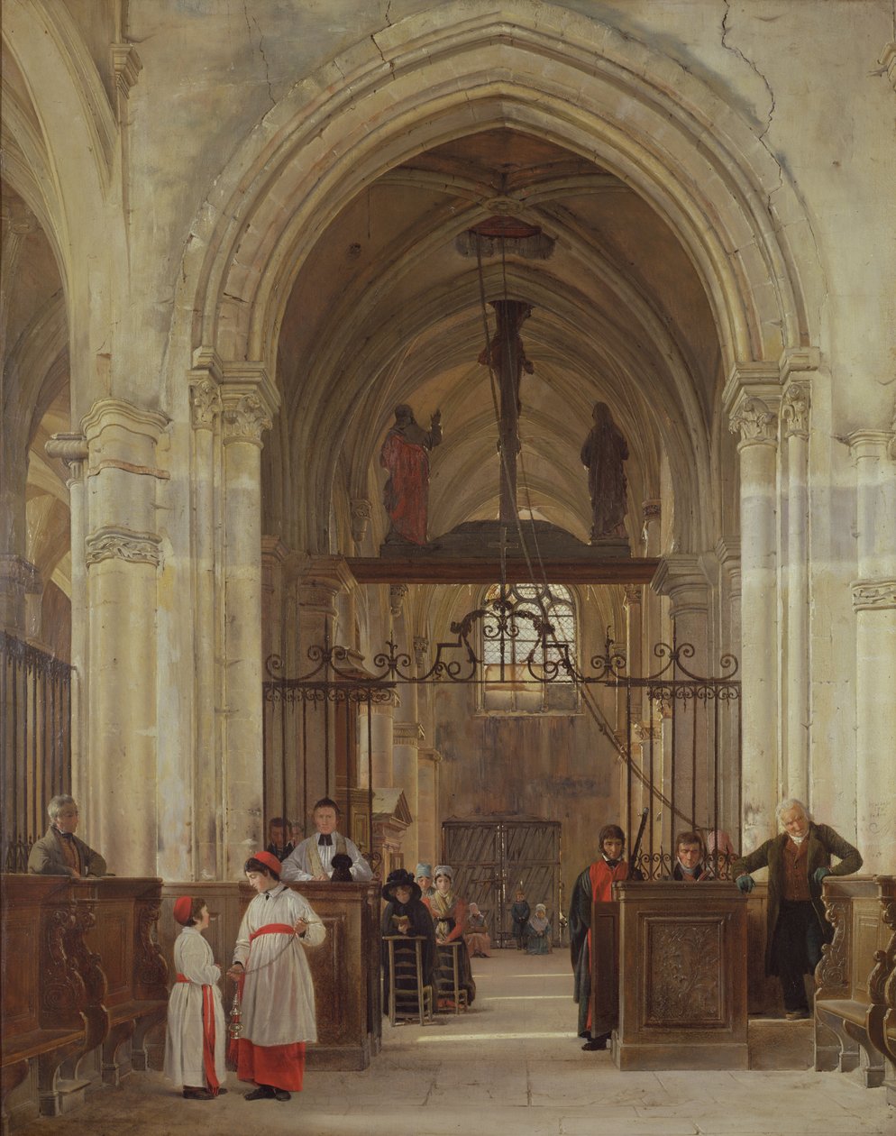Interiør af St. Prix-kirken, Valle de Montmorency, 1828 af Jean Bruno Gassies