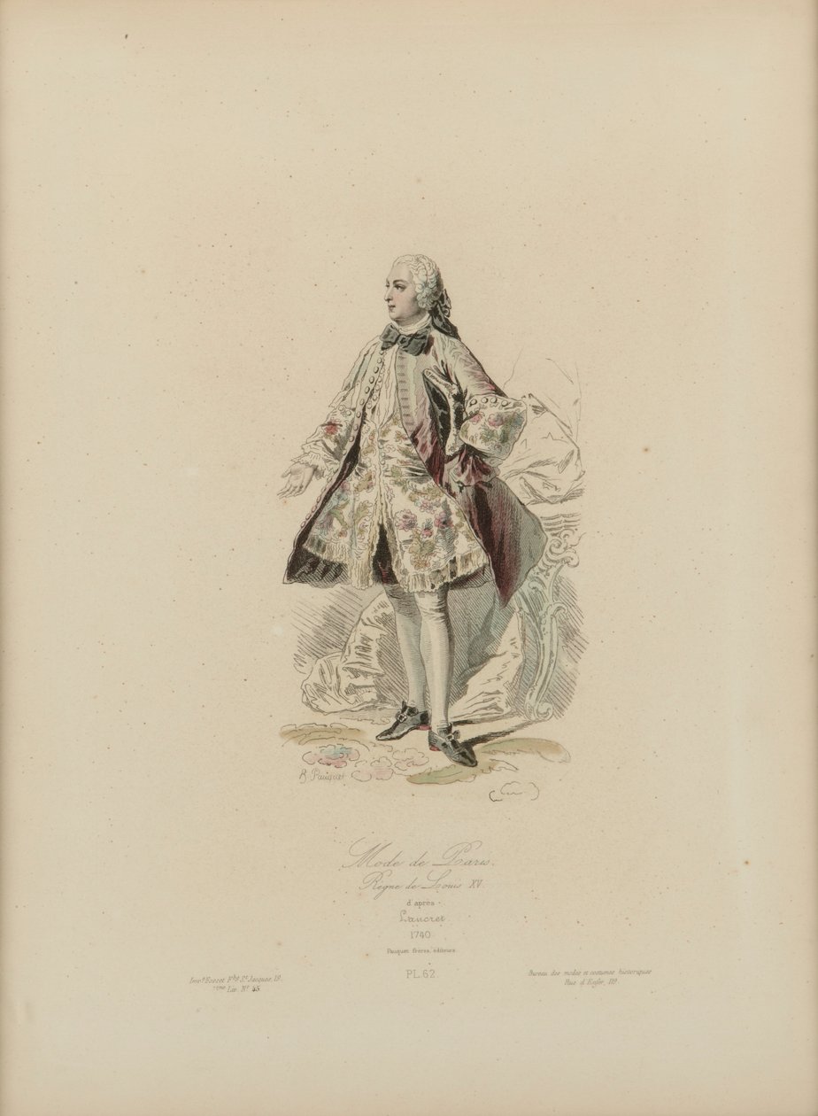 Paris-mode: Reign of Louis XV (håndfarvet gravering) af Jean Charles (1800 79) Pauquet