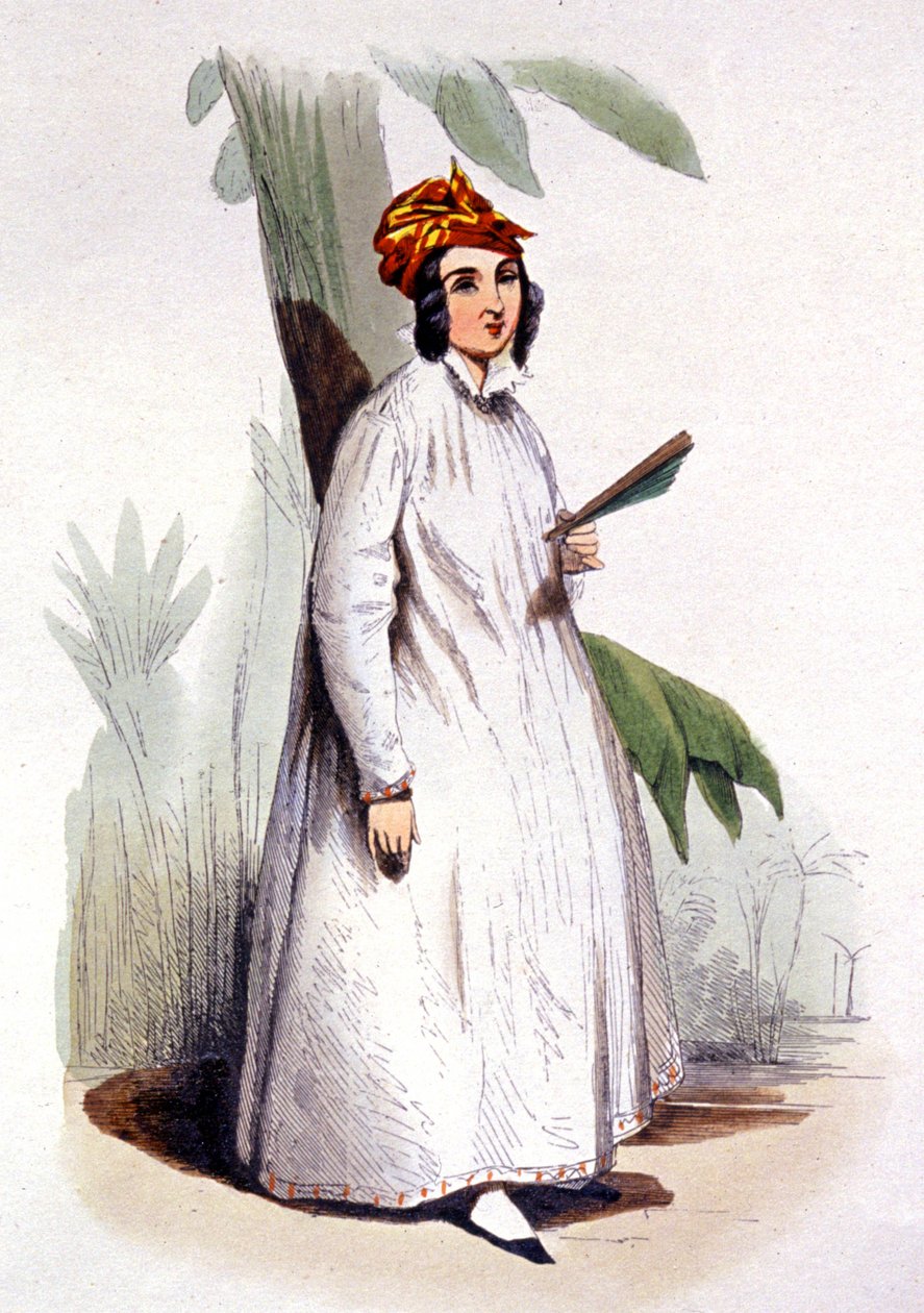 Den kreolske kvinde, De Franske Antiller, ca. 1850 (kobberstik) af Jean Charles (1800 79) Pauquet