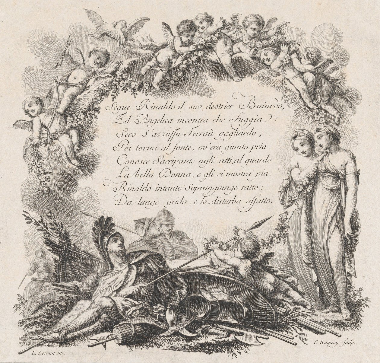 Vignette til den første sang af Roland Furieux, 1700-tallet. af Jean Charles Baquoy