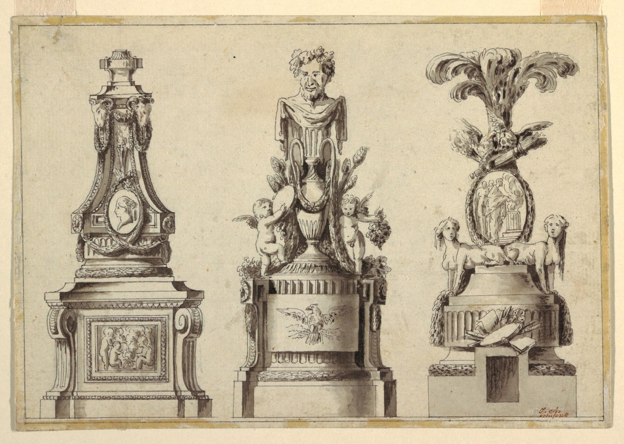 Design til tre piedestaler af Jean Charles Delafosse