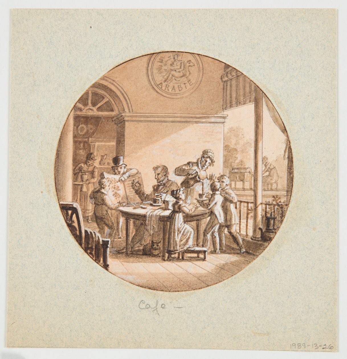 Design til en malet porcelænstallerken, café (kaffe) fra Service des Objets de Dessert (Dessertservice) af Jean Charles Develly