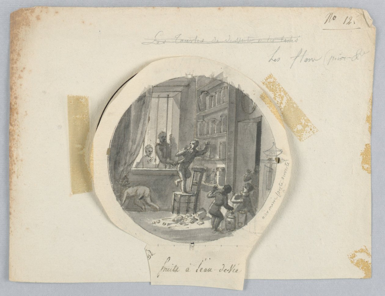 Design til en malet porcelænstallerken, frugter i blommespiritus til Services des Objets de Dessert (Dessertservice) af Jean Charles Develly