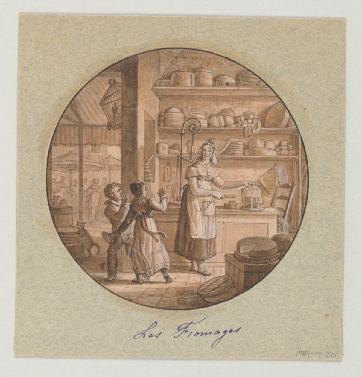 Design til en malet porcelænstallerken, Les Fromages (oste) til Service des Objets de Dessert (Dessertservice) af Jean Charles Develly