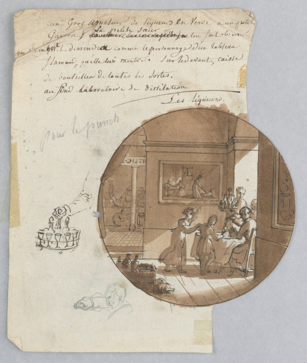 Design til en malet porcelænstallerken, Les Liqueurs (Liqueurs) til Services des Objets des Dessert (Dessertservice) af Jean Charles Develly