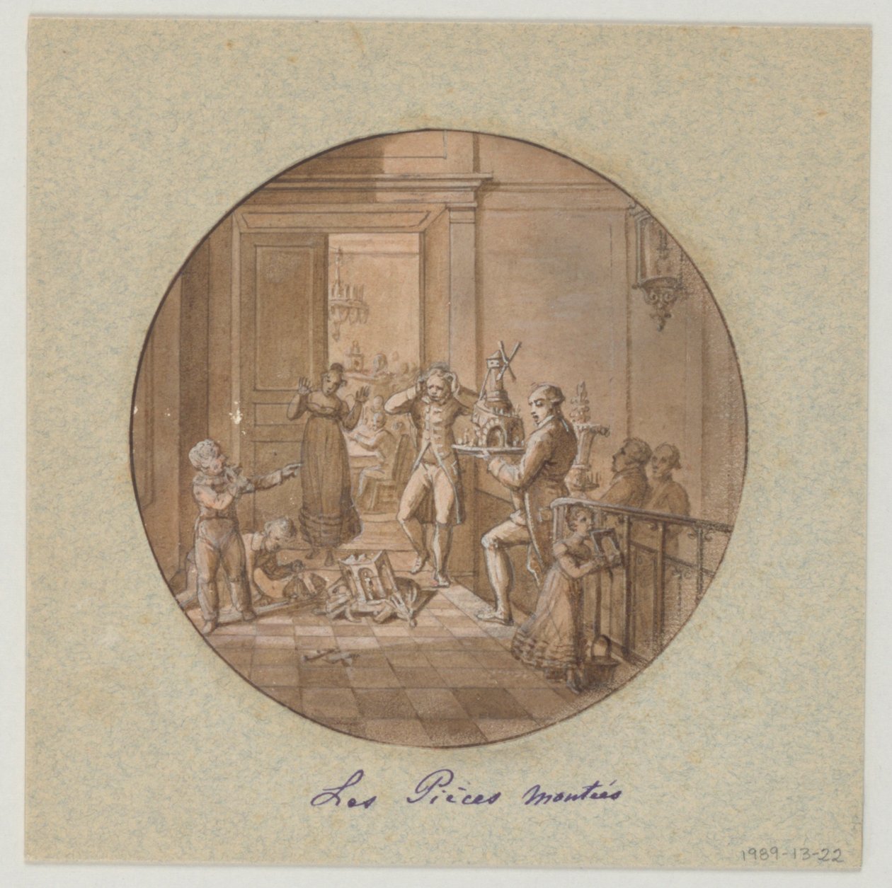 Design til en malet porcelænstallerken, Les Pieces Montées (Tiered Cakes) til Service des Objets de Dessert (Dessertservice) af Jean Charles Develly