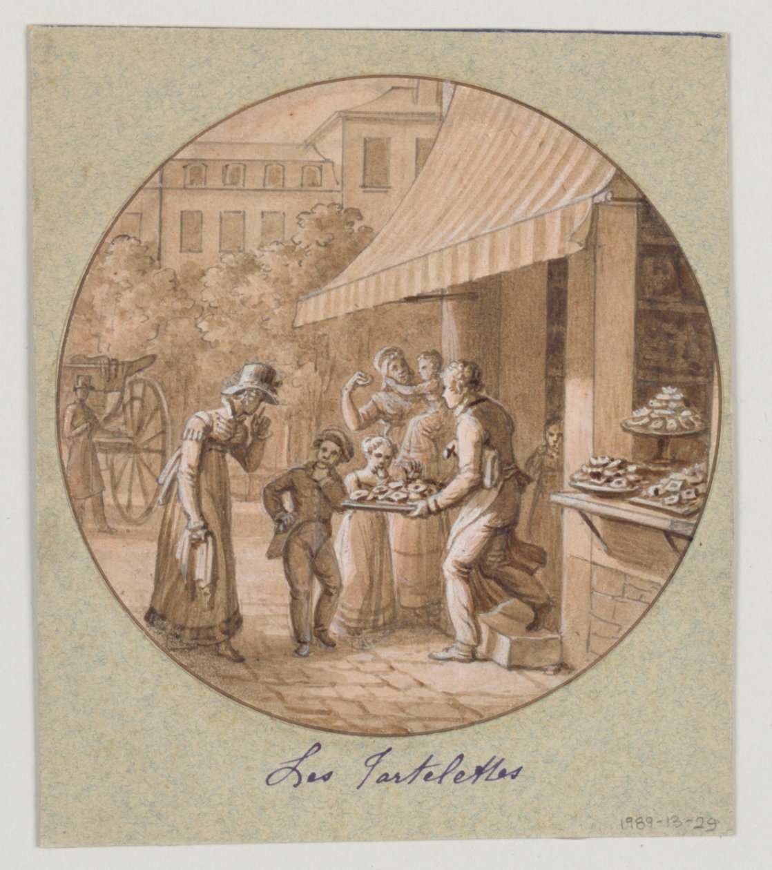 Design til en malet porcelænstallerken, Les Tartelettes (Små tærter) til Service des Objets de Desserts (Dessertservice) af Jean Charles Develly