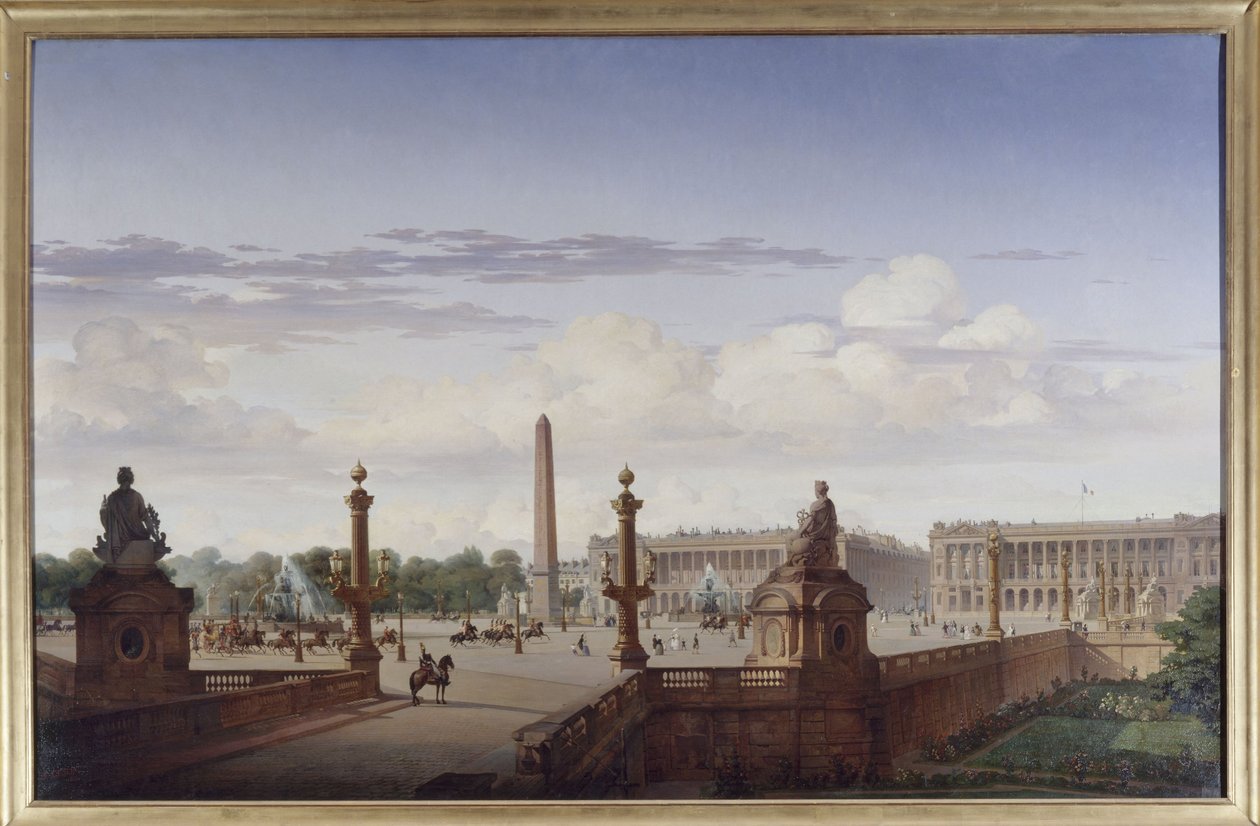 Place de la Concorde, udsigt fra terrassen ved vandet; kong Louis-Philippe krydser pladsen i en karet, 1846 (olie på lærred) af Jean Charles Geslin